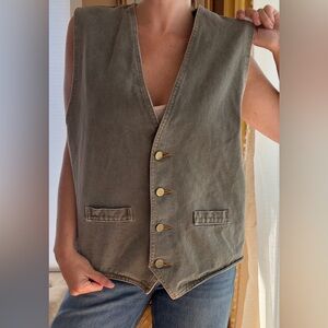 Vintage Olive Denim and Brass Buttons Utility est – Unisex, Size Medium-Large